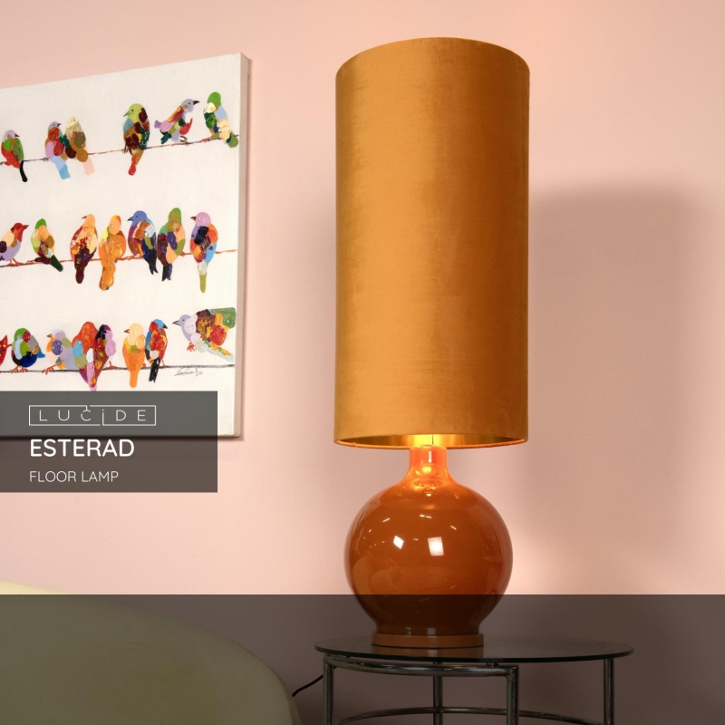 Lucide ESTERAD - Stojacia lampa - Ø 34 cm - 1xE27 - Okrová žltá